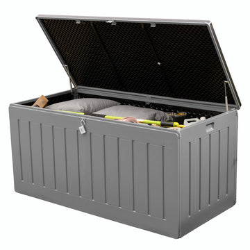 Olsen & Smith 830L MASSIVE Capacity Outdoor Garden Storage Box Plastic Shed - Weatherproof & Sit On with Wood Effect Chest